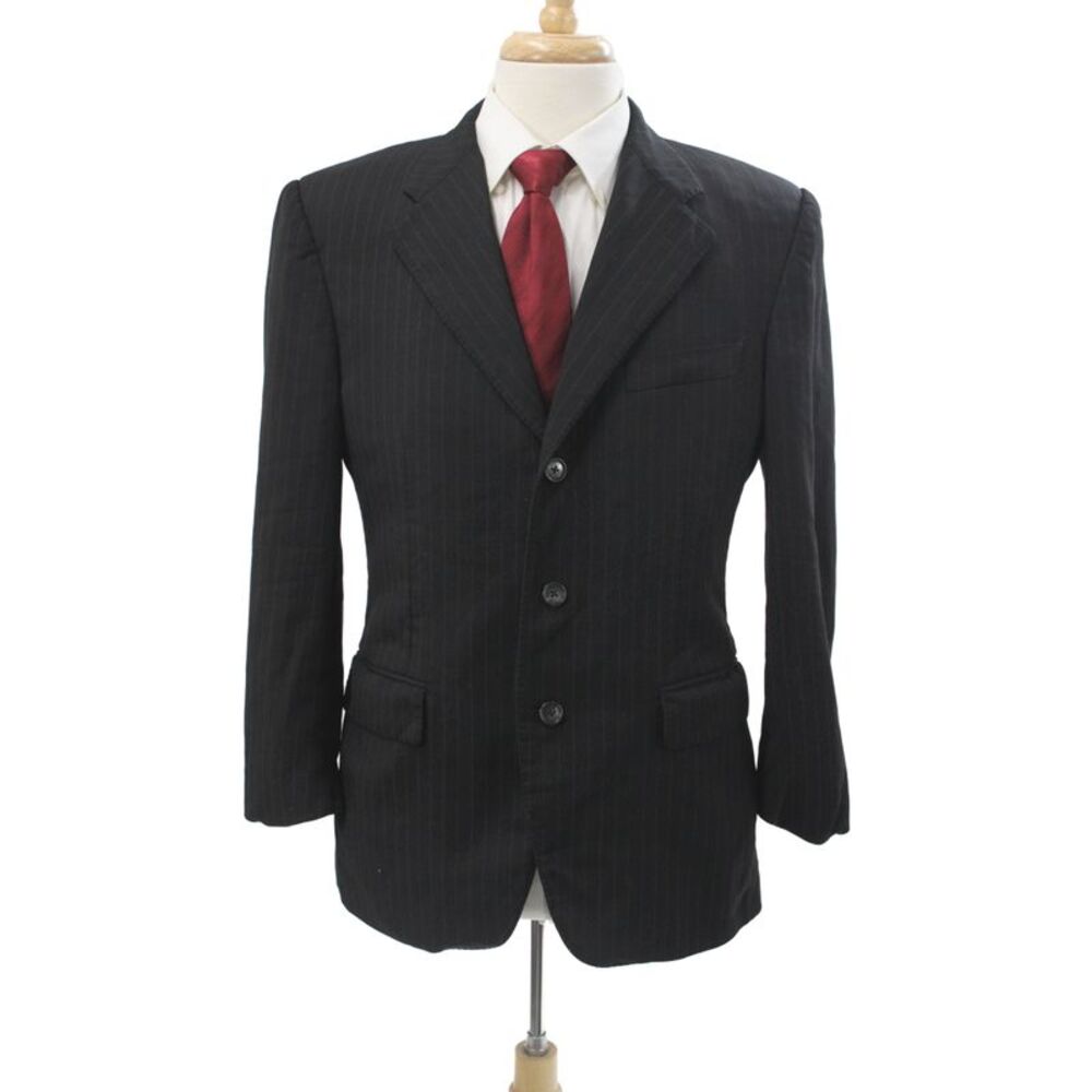 Corneliani Mens Black Striped Virgin Wool Blazer Button Classic Fall Size L